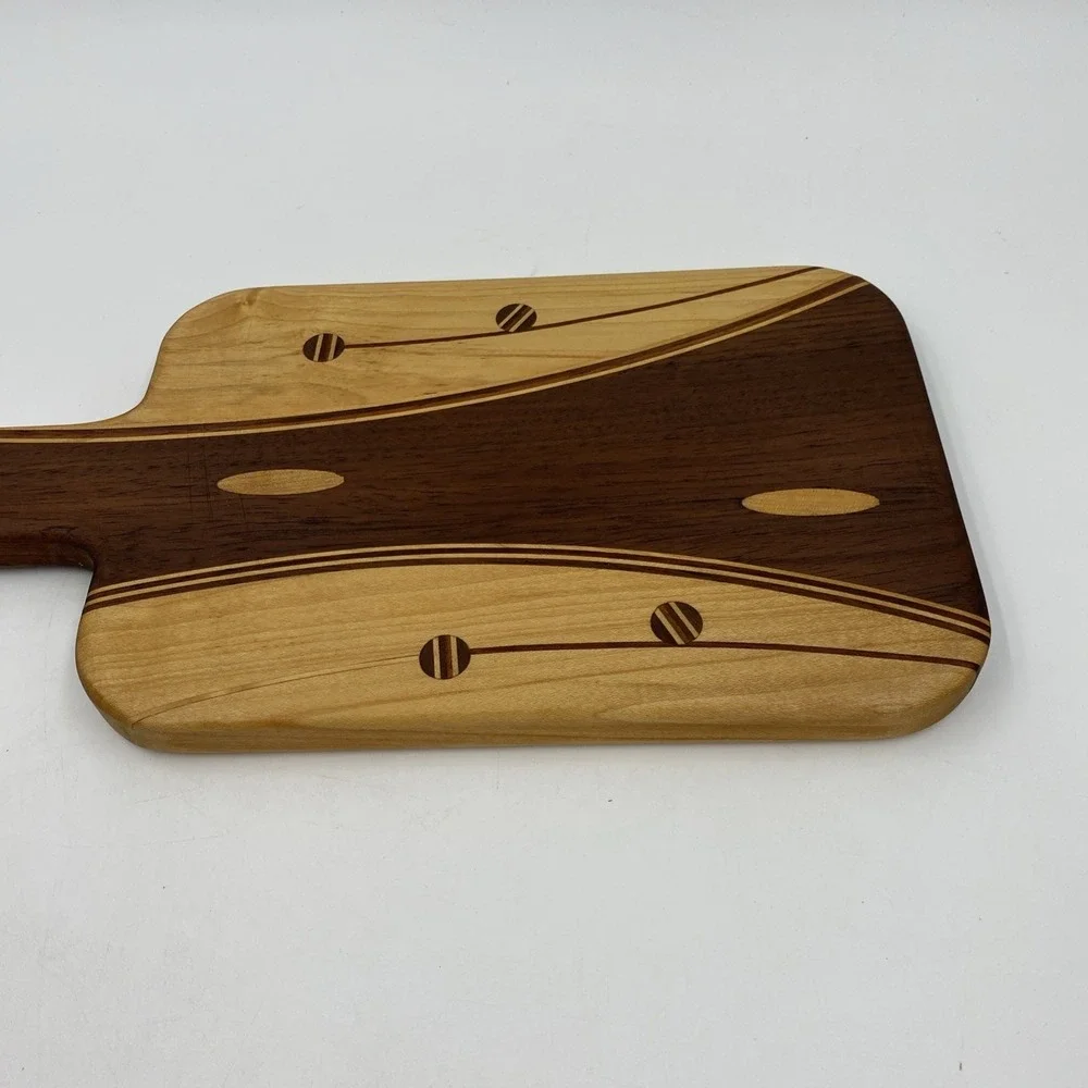 Handmade Wood Charcuterie Board Walnut Cherry Maple Small Round Inlay Cabin 6x9
